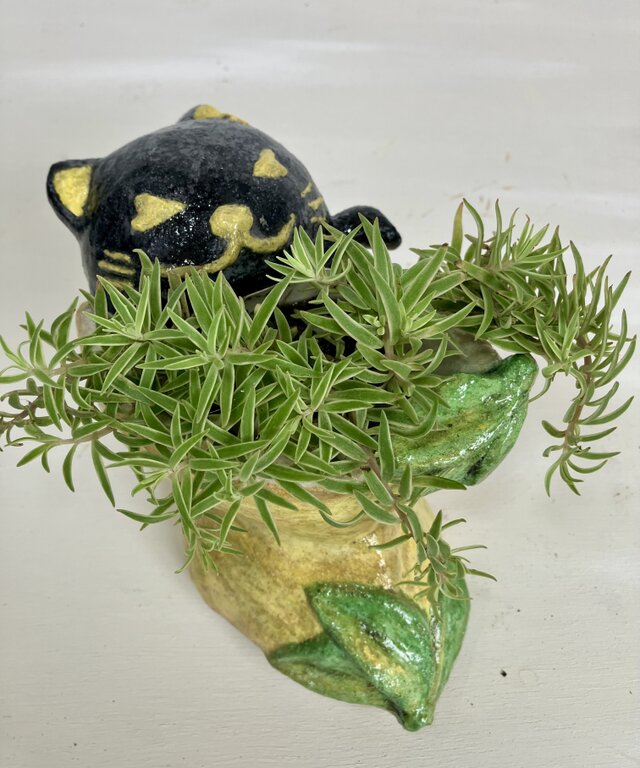 植木鉢 セメント ミニサイズ猫 レモン形プランターオブジェ手作り