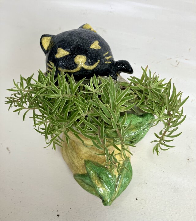 植木鉢 セメント ミニサイズ猫 レモン形プランターオブジェ手作り