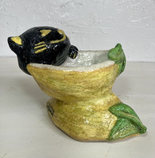 植木鉢 セメント ミニサイズ猫 レモン形プランターオブジェ手作り