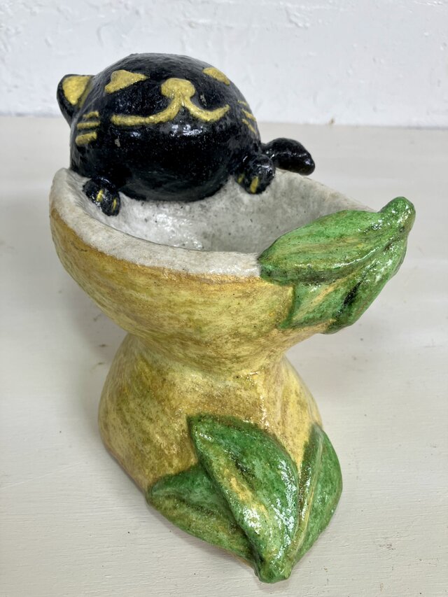 ゴロゴロ様オーダーページ♪ネコ　　セメントオブジェハンドメイド雑貨 植木鉢 セメント ミニサイズ猫 レモン形プランターオブジェ手作り