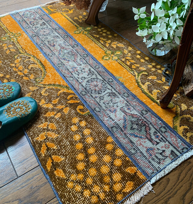 草花ボタニカルパッチワークラグヴィンテージトルコラグ