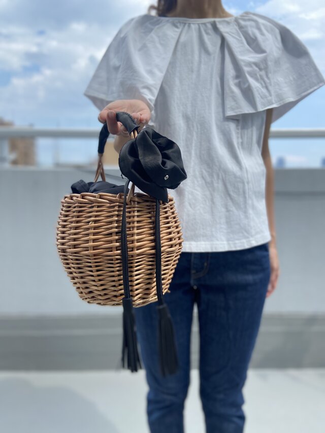 大人可愛い涼しげカゴバッグ＊オプションにてタッセルリボン