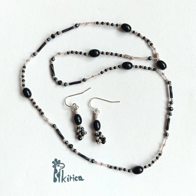 ☆モールス信号のチョーカー、ブレスレット＆アンクレットとピアスのセット（#1193）