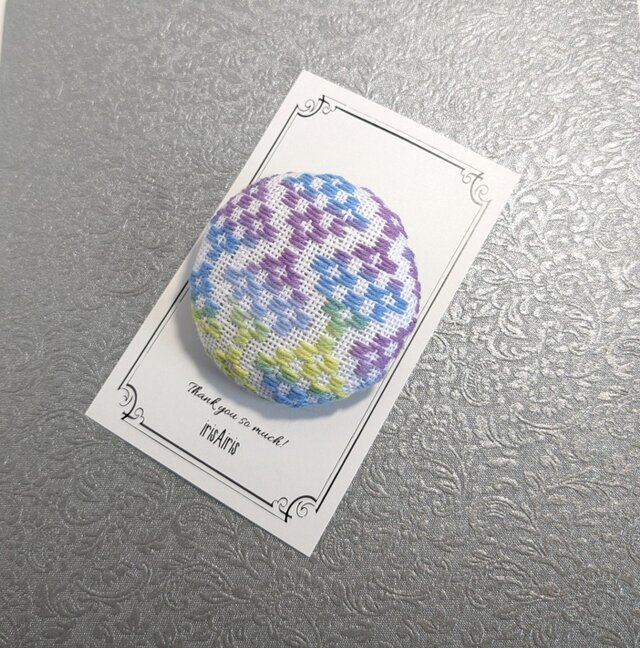 四季・紫陽花／こぎん刺しブローチ