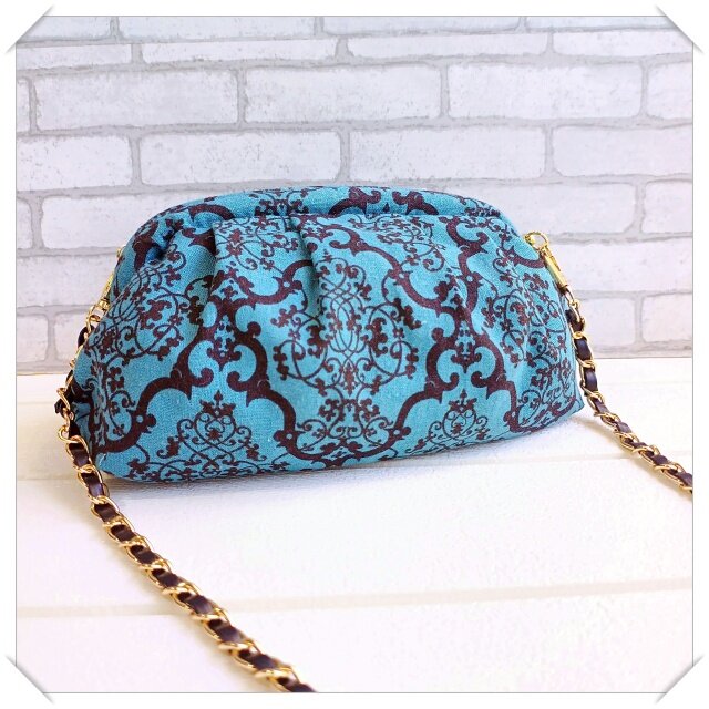 2way　YUWA★アラベスク・ダマスク柄ニューム口金のポシェット
