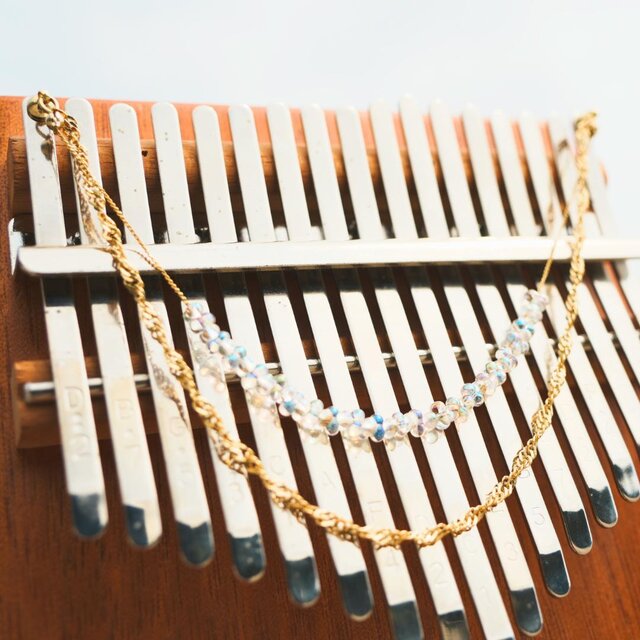 カリンバのトレモロチェーン　(17音用)　シルバー　チェーン・ガラスビーズ