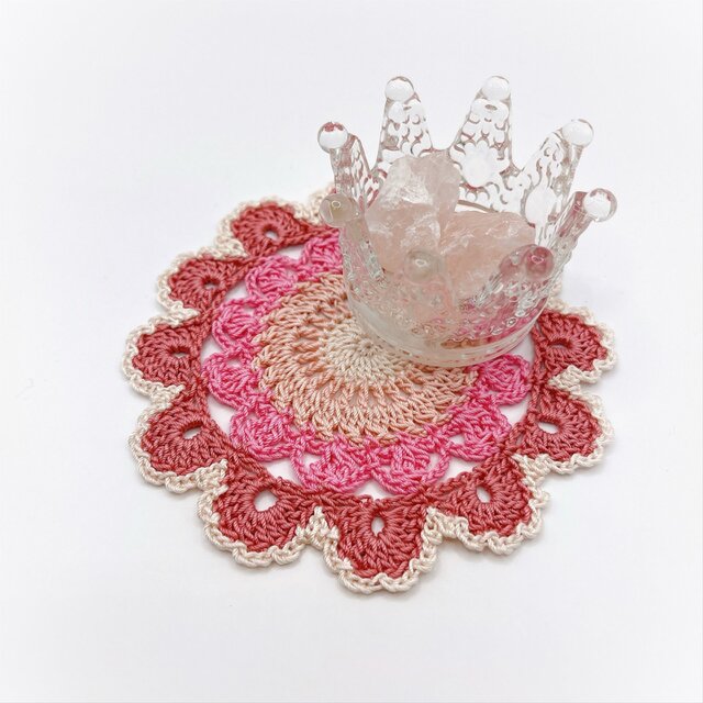 カラフルお花のドイリー082/ピンク