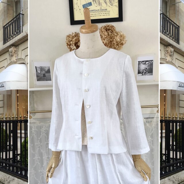 白リネンのブラウスジャケット『ホワイトリネン・ハオリモノ・シンプル・クラシカル・シンプルシック』