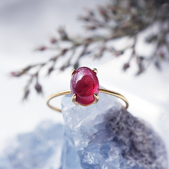 ルビーのカボションリング・ヴェルメイユ・各サイズ・縦横選択可