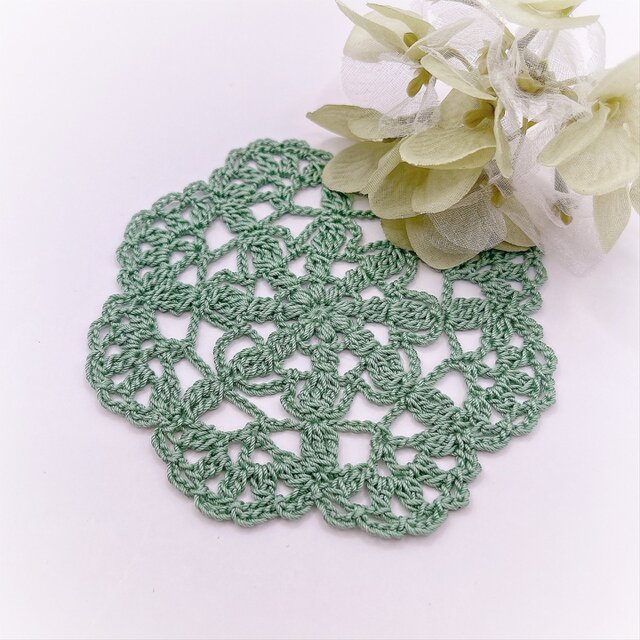 お花のレースドイリー072/グリーン