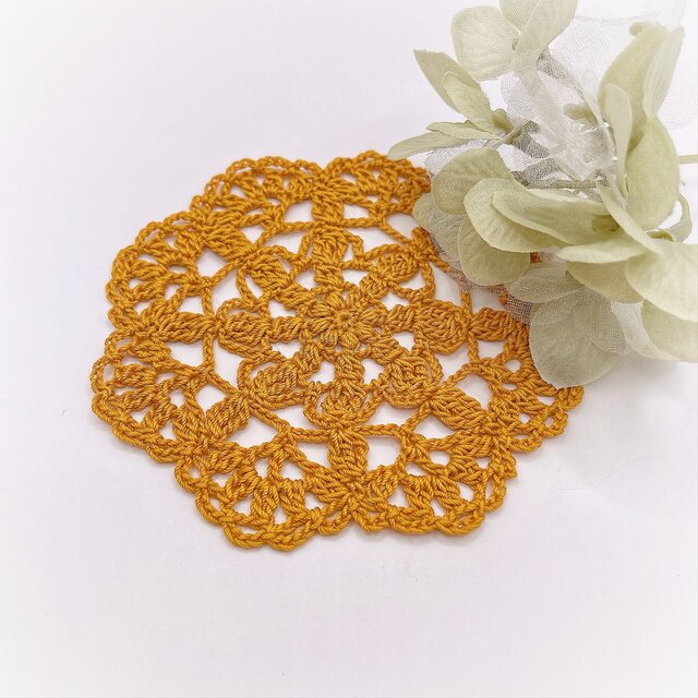 お花のレースドイリー072/イエロー