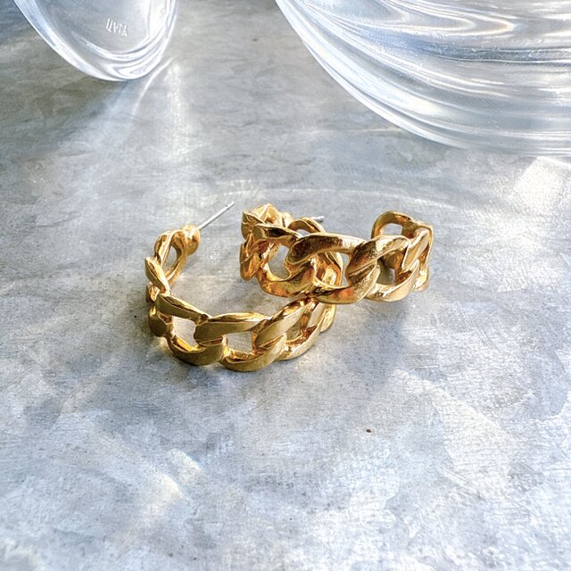 PA350-【 AVON 】エイボン・ヴィンテージピアス 1980〜90s Gold Tone Flat Chain Hoop