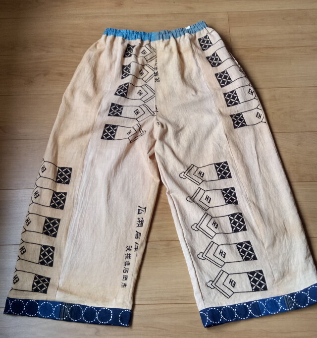 日本手拭の柿渋染めワイドパンツ　木綿