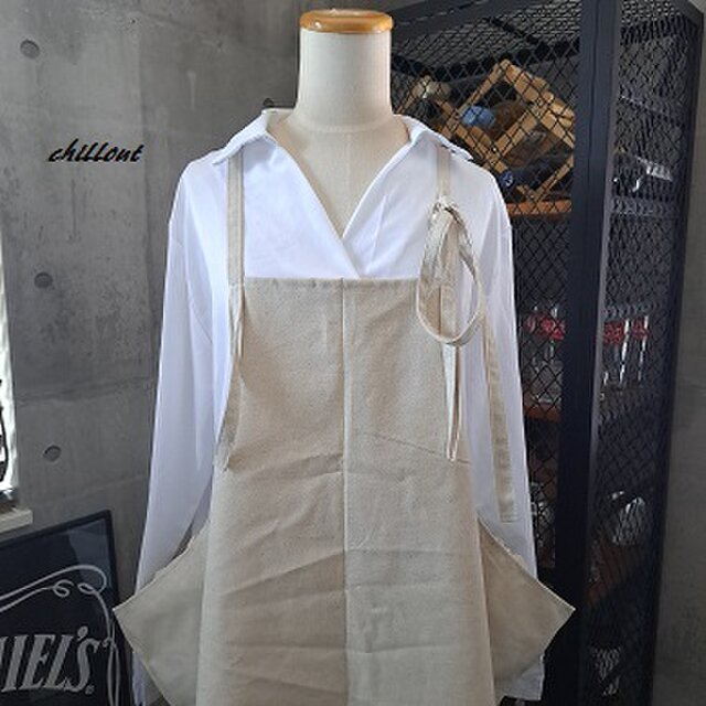 【sale】【背中がかわいい】エプロンドレス：ナチュラルリネン【0564】