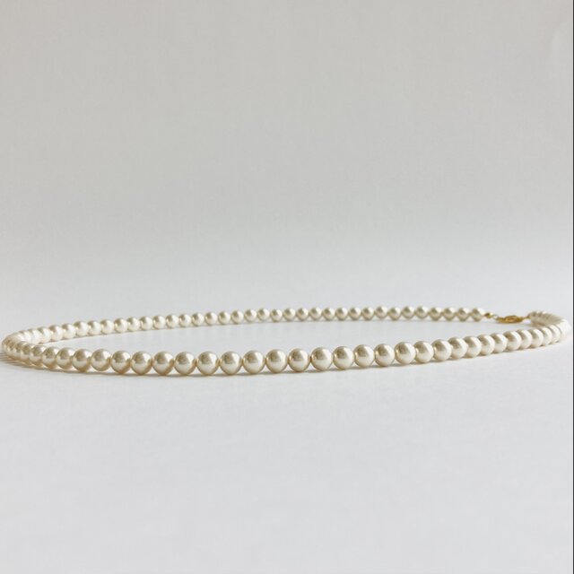 ガラスパールミディアムネックレス/5.5mm約50cm/ホワイトベージュ/G/made in japan