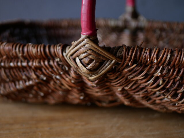 横長パニエ フランスアンティーク アンティークパニエ 赤い持ち手