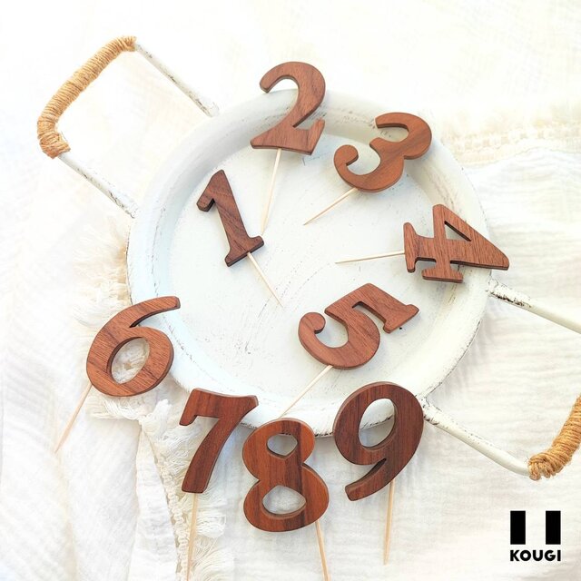 【バースデーアイテム】ナンバーケーキトッパー・数字ウォルナット