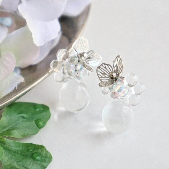 クリアドロップ×フラワービジュー ピアス/イヤリング