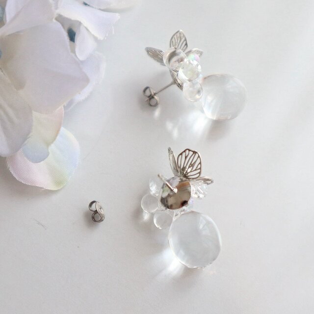 SALE！ ハンドメイドピアス イヤリング クリア ビジュー 夏 パール