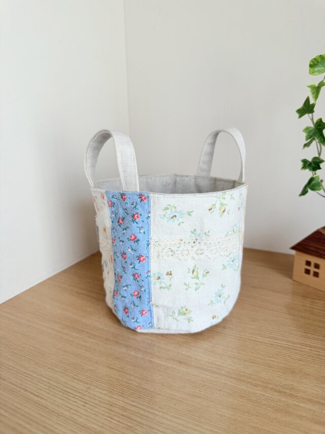 YUWAパッチワークのバケツ型小物入れ②
