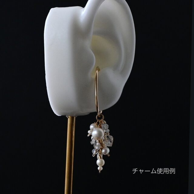 淡水パール ハーキマーダイヤモンド 14kgf ピンク イヤーカフ/イヤリング イヤーカフ用房チャーム・淡水パール・ハーキマーダイヤ・ホワイト
