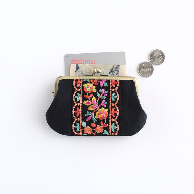 インド刺繍リボン♥二口がま口長財布*ポーチ*通帳ケース