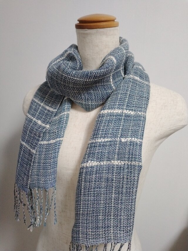 綿麻ストール・藍白