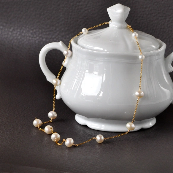 月影のしらべ　14kgf高品質淡水パールステーションネックレス