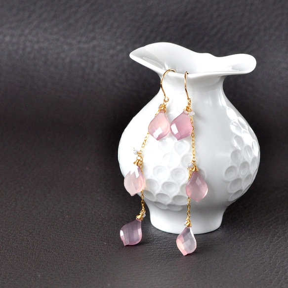 夢雫　14kgf/ライラックオニキス　シャンデリアロングピアス