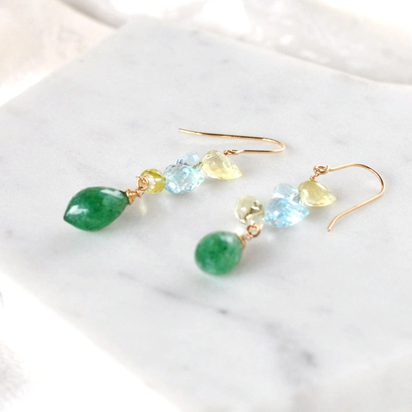 緑の花飾り 14kgf/グリーンストロベリークォーツxブルートパーズx