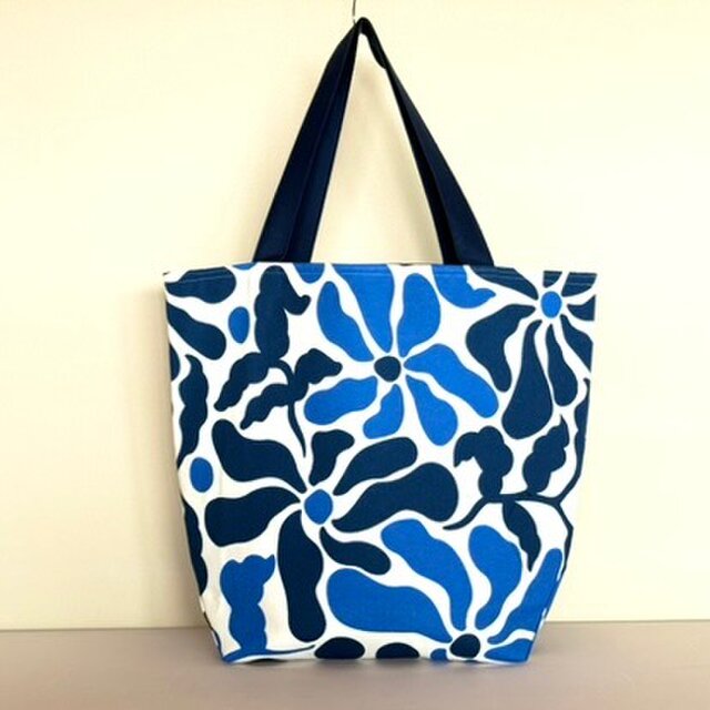 大きめコンパクト かばん 青い花　受注製作