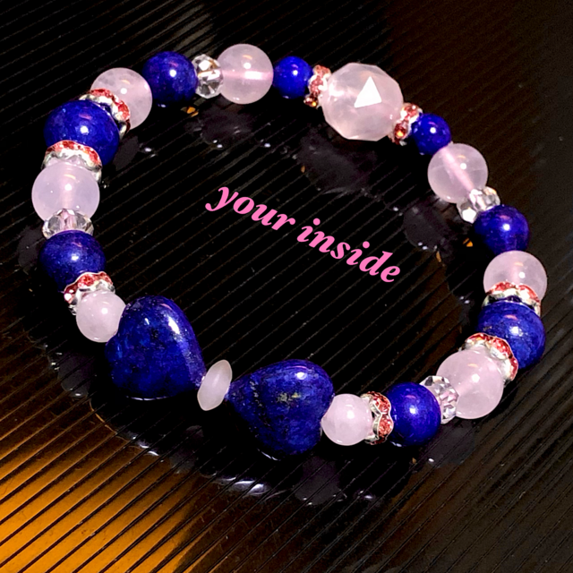 ラピスラズリ ハートリボン ローズクォーツ  天然石ブレスレット