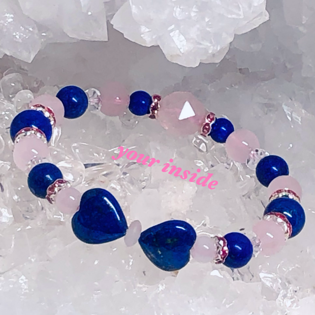 ラピスラズリ ハートリボン ローズクォーツ 天然石ブレスレット