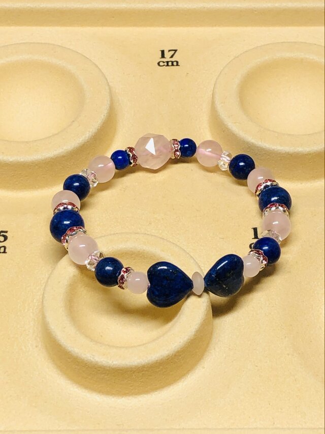 ラピスラズリ ハートリボン ローズクォーツ 天然石ブレスレット