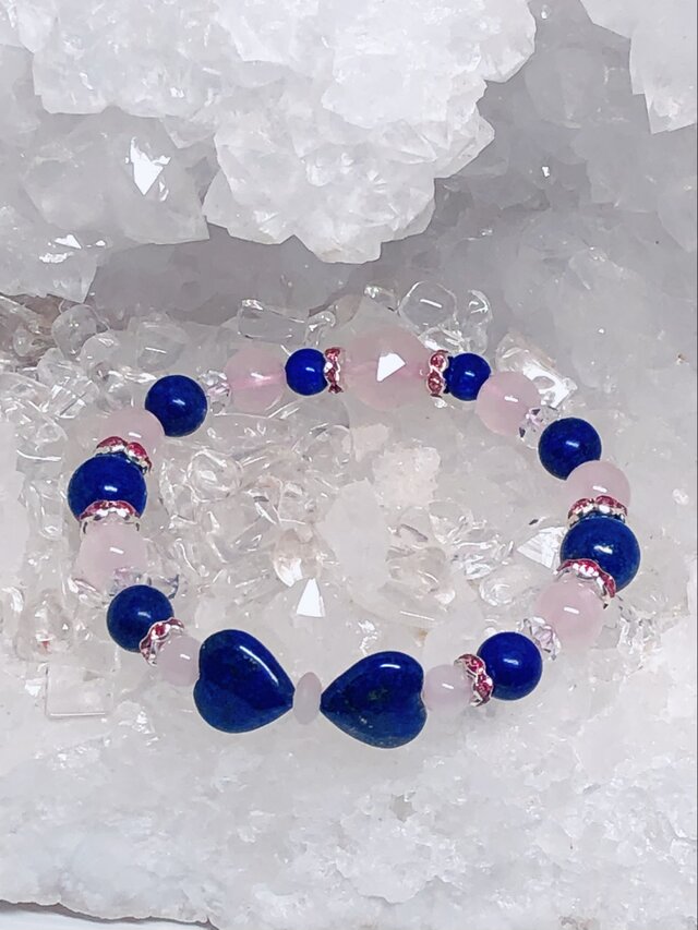 ラピスラズリ ハートリボン ローズクォーツ 天然石ブレスレット