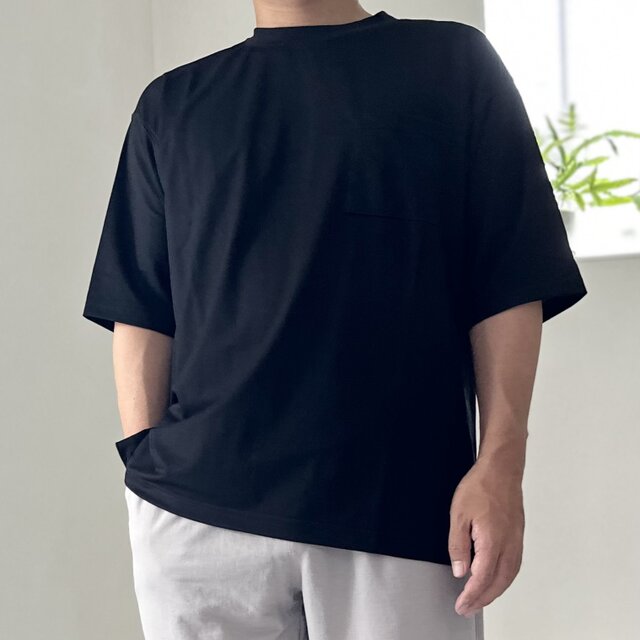 接触冷感】ユニセックス サイドスリット ポケット付 ルーズフィット T