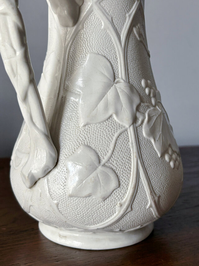 イギリス 塩釉炻器 ピシェ ピッチャー 蓋つき レリーフ アイビー