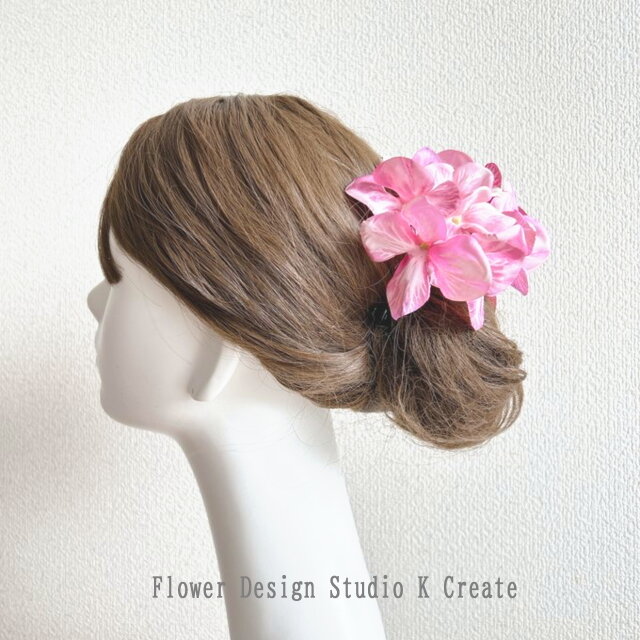 斑入りのピンクの紫陽花の髪飾り( 2点セット) ピンク あじさい