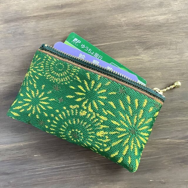 【花火】畳縁　ぺたんこ　ミニポーチ　小銭入れ　カードケース　グリーン　夏　お祭り
