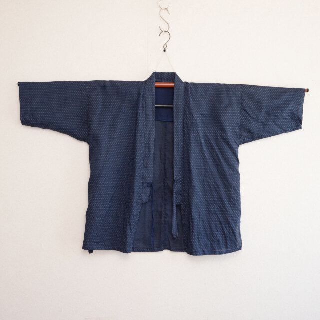 昭和初期〜中期 綿麻 小紋柄 野良着 上っ張り 羽織紐付き ジャパン