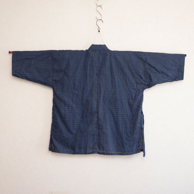 昭和初期〜中期 綿麻 小紋柄 野良着 上っ張り 羽織紐付き ジャパン