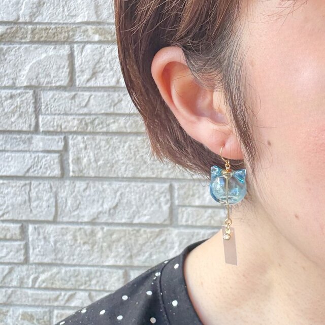 SALE✩.*˚猫乗り風鈴 和風 ヨーヨー ピアス イヤリング ピンク SALE✩.*˚猫乗り風鈴 和風 ヨーヨー ピアス イヤリング ピンク