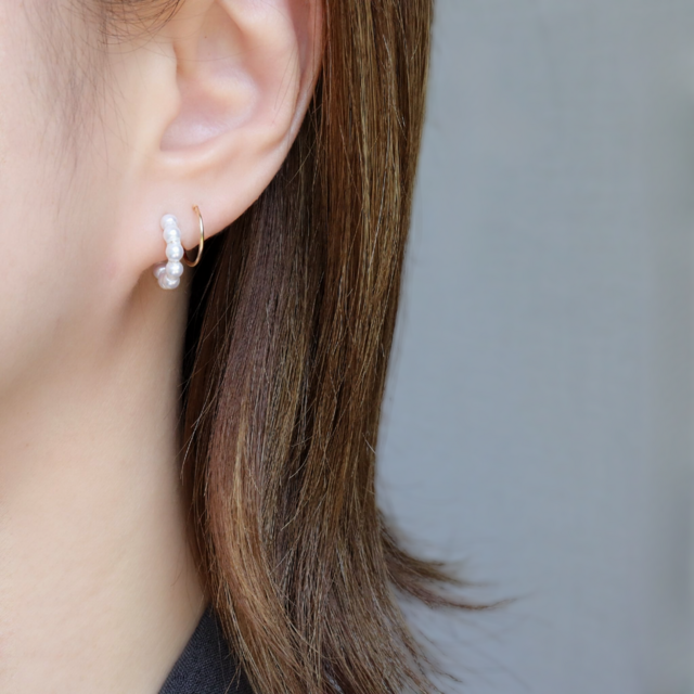 【14kgf】一粒ピアス ミニピアス (2ペア)、フックピアス(2ペア) 14kgf】ボールエンドサークルフック ピアス フック 2ペア 4個