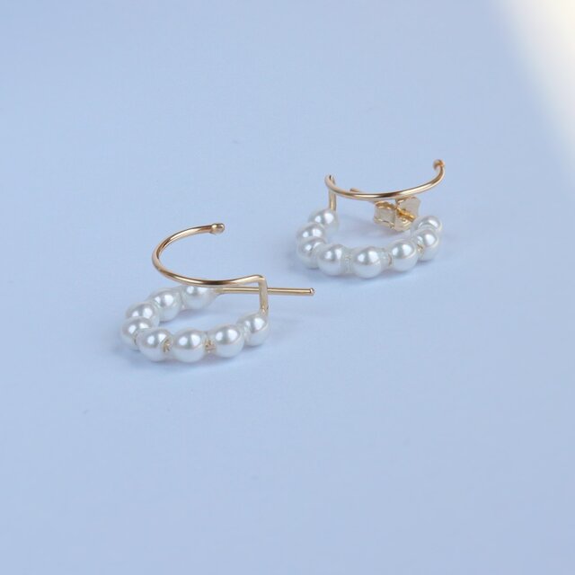 14kgf】ピアス穴1つでも 2連に見えるピアス -pearl ver