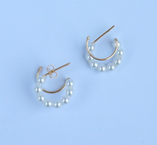 ohana◆14kgf ピアス2点 14kgf】ピアス穴1つでも 2連に見えるピアス -pearl ver