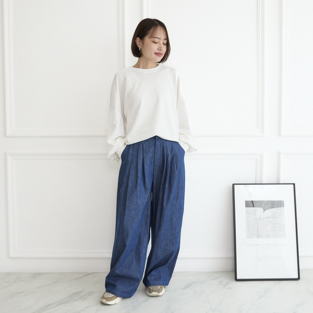 丈調整できる】プリーツタック ライトオンスのシャンブレー 大人の 