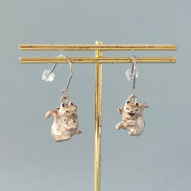 受注制作】狛猫/猫/招き猫/SILVER925/置物/鳥居/神社/ねこ/ネコ/ピアス
