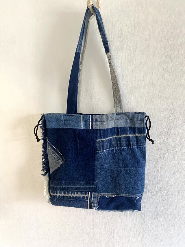 totebag /ヴィンテージデニムのパッチワーク 2wayトートバッグ