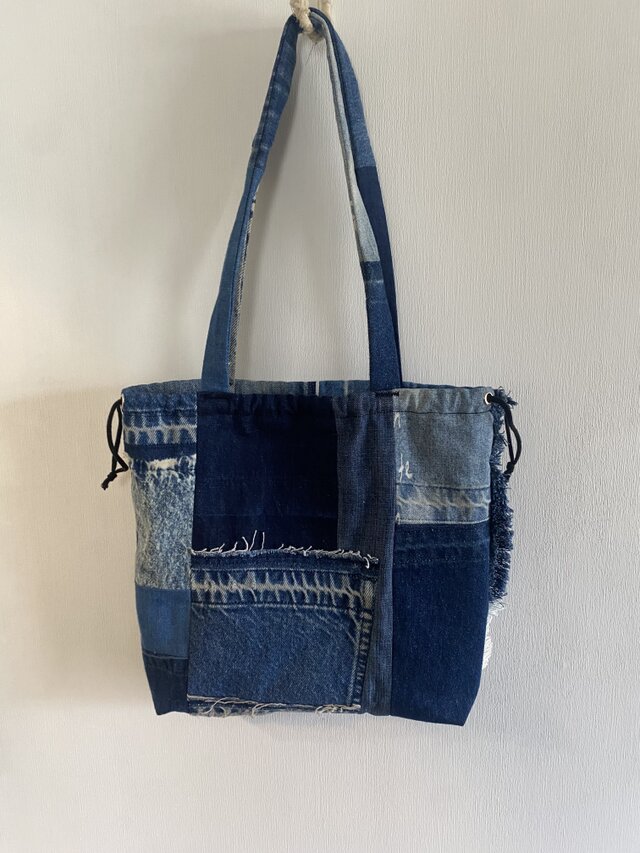 totebag /ヴィンテージデニムのパッチワーク 2wayトートバッグ