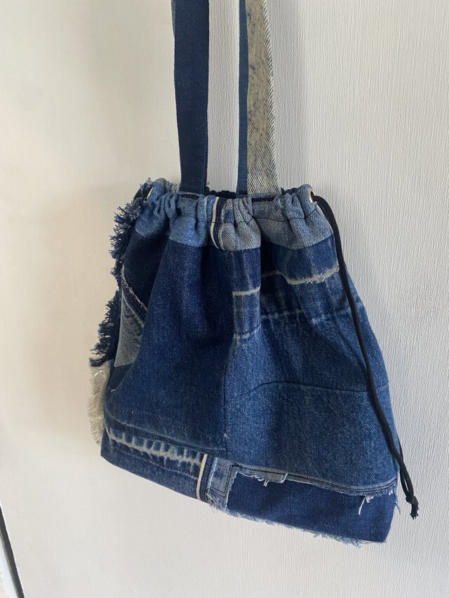 totebag /ヴィンテージデニムのパッチワーク 2wayトートバッグ□tf